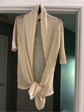 Yarn Art Open-Front Draped Knit Cardigan Shrug - Cream